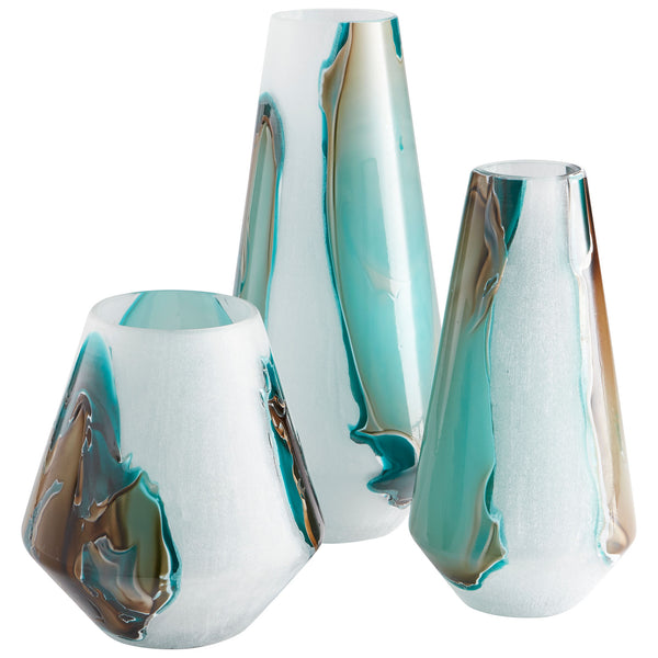 Wide Ferdinand Vase Green and White 10323 Cyan Design