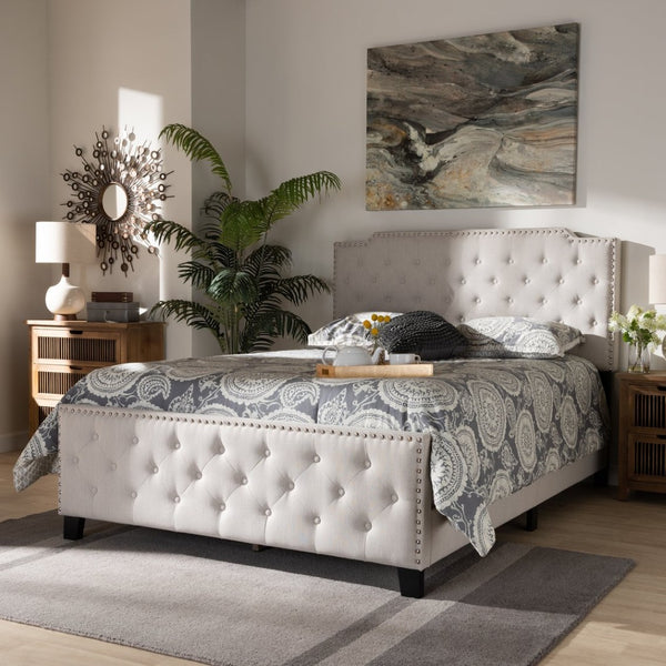 Baxton Studio Baxton Studio Marion Modern Transitional Beige Upholstered Bed with Button Tufting & Nailhead Trim King Marion-Beige-King