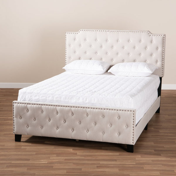 Baxton Studio Baxton Studio Marion Modern Transitional Beige Upholstered Bed with Button Tufting & Nailhead Trim King Marion-Beige-King
