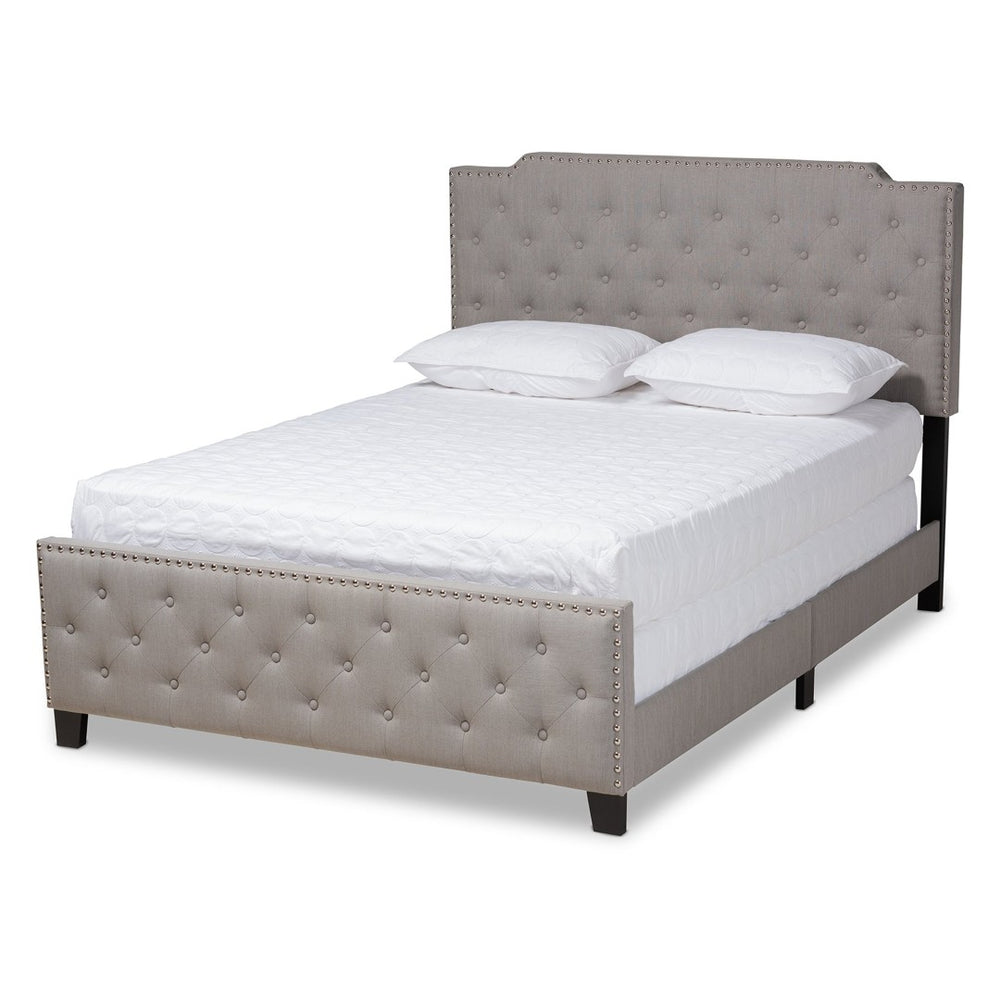 Baxton Studio Baxton Studio Marion Modern Transitional Grey Upholstered Tufted Panel Bed with Silver Accents Queen Marion-Grey-Queen
