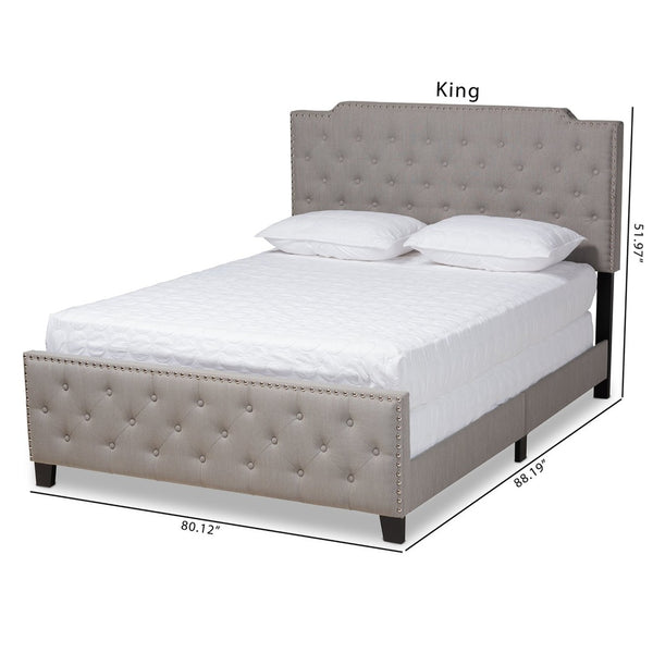 Baxton Studio Baxton Studio Marion Modern Transitional Grey Upholstered Tufted Panel Bed with Silver Accents Queen Marion-Grey-Queen