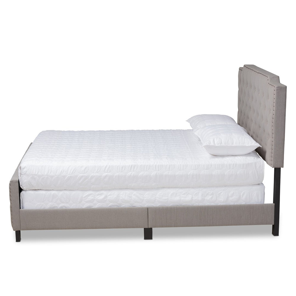 Baxton Studio Baxton Studio Marion Modern Transitional Grey Upholstered Tufted Panel Bed with Silver Accents Queen Marion-Grey-Queen