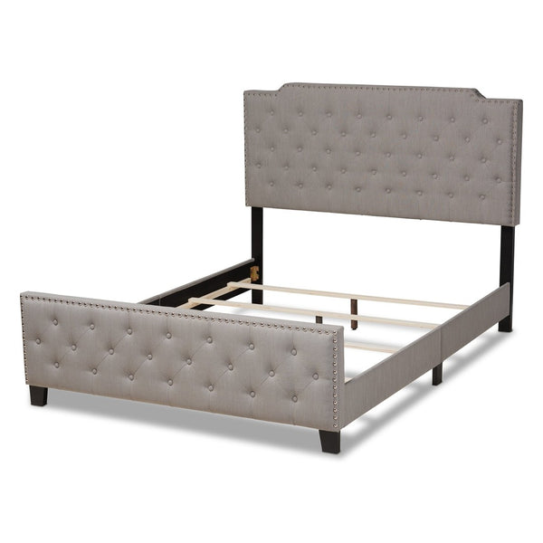 Baxton Studio Baxton Studio Marion Modern Transitional Grey Upholstered Tufted Panel Bed with Silver Accents Queen Marion-Grey-Queen