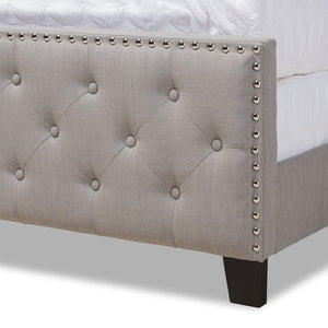 Baxton Studio Baxton Studio Marion Modern Transitional Grey Upholstered Tufted Panel Bed with Silver Accents Queen Marion-Grey-Queen