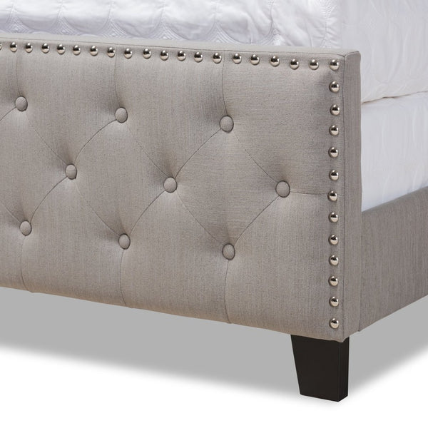 Baxton Studio Baxton Studio Marion Modern Transitional Grey Upholstered Tufted Panel Bed with Silver Accents Queen Marion-Grey-Queen