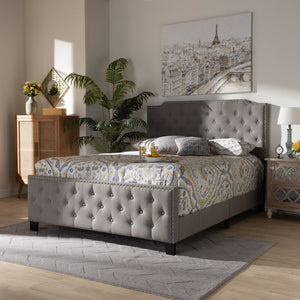 Baxton Studio Baxton Studio Marion Modern Transitional Grey Upholstered Tufted Panel Bed with Silver Accents Queen Marion-Grey-Queen