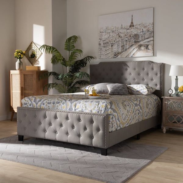 Baxton Studio Baxton Studio Marion Modern Transitional Grey Upholstered Tufted Panel Bed with Silver Accents Queen Marion-Grey-Queen