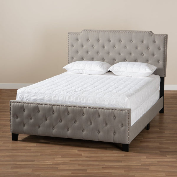 Baxton Studio Baxton Studio Marion Modern Transitional Grey Upholstered Tufted Panel Bed with Silver Accents Queen Marion-Grey-Queen
