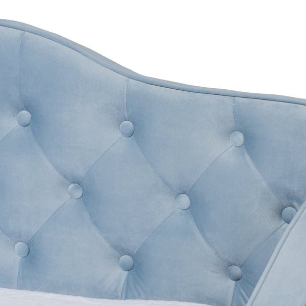 Baxton Studio Baxton Studio Freda Twin Daybed with Trundle - Elegant Light Blue Velvet, Button Tufted Design, Space-Saving Solution Freda-Light Blue Velvet-Daybed-T/T