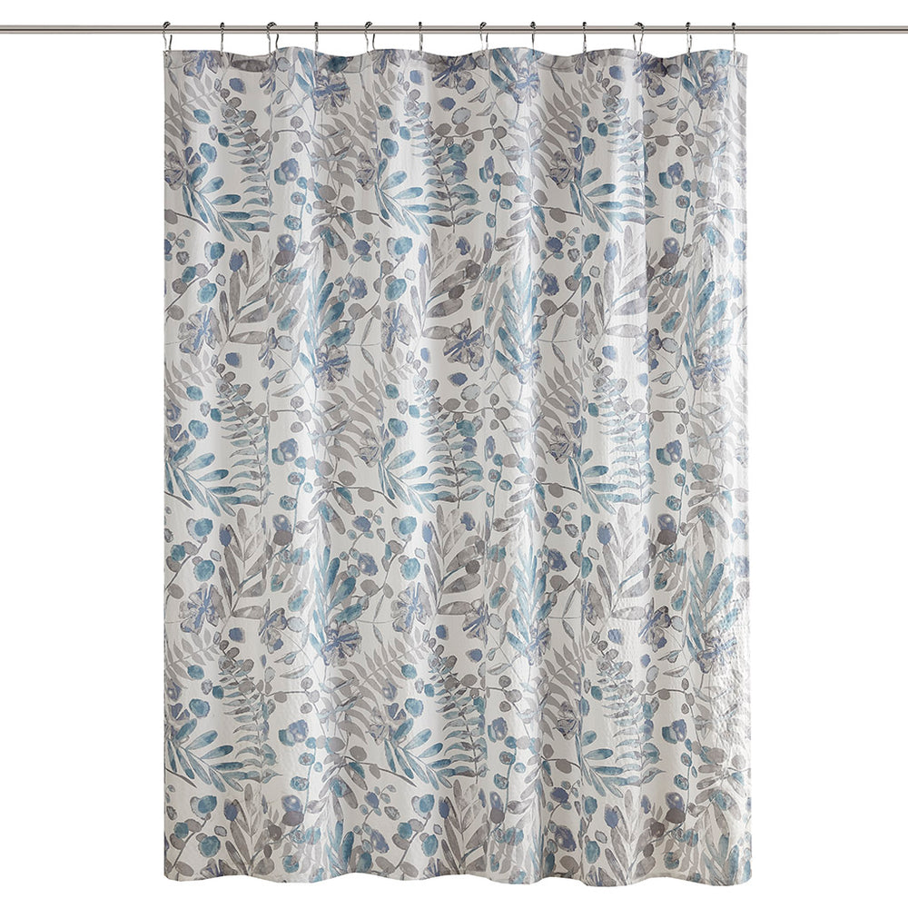 JLA Home Madison Park - Printed Seersucker Shower Curtain with Oversized Floral Print, Microfiber Texture, Durable 72x72 MP70-8328
