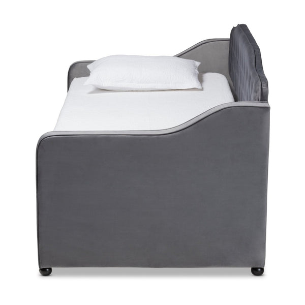 Baxton Studio Baxton Studio Elegant Grey Velvet Daybed with Trundle – Stylish Button-Tufted Twin Sleeping Solution Freda-Grey Velvet-Daybed-T/T