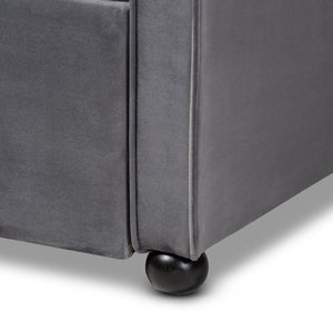 Baxton Studio Baxton Studio Elegant Grey Velvet Daybed with Trundle – Stylish Button-Tufted Twin Sleeping Solution Freda-Grey Velvet-Daybed-T/T