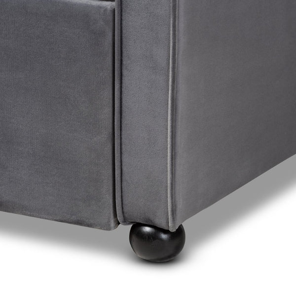 Baxton Studio Baxton Studio Elegant Grey Velvet Daybed with Trundle – Stylish Button-Tufted Twin Sleeping Solution Freda-Grey Velvet-Daybed-T/T