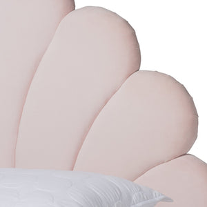 Baxton Studio Baxton Studio Odille Queen Size Seashell Platform Bed in Light Pink Velvet with Walnut Brown Legs BBT6897-Light Pink Velvet/Walnut-Queen