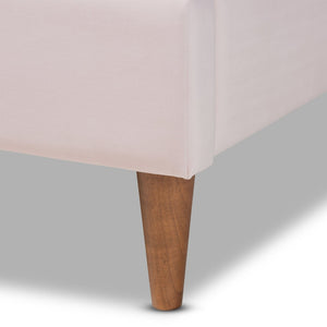 Baxton Studio Baxton Studio Odille Queen Size Seashell Platform Bed in Light Pink Velvet with Walnut Brown Legs BBT6897-Light Pink Velvet/Walnut-Queen