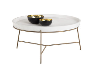 Remy Coffee Table - Antique Brass - White 103331 Sunpan