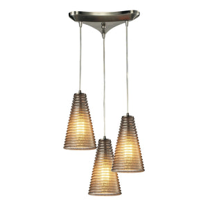 Ribbed Glass 10'' Wide 3-Light Mini Pendant - Satin Nickel 10333/3 Elk Lighting