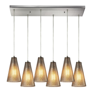 Ribbed Glass 9'' Wide 6-Light Rectangular Pendant - Satin Nickel 10333/6RC Elk Lighting