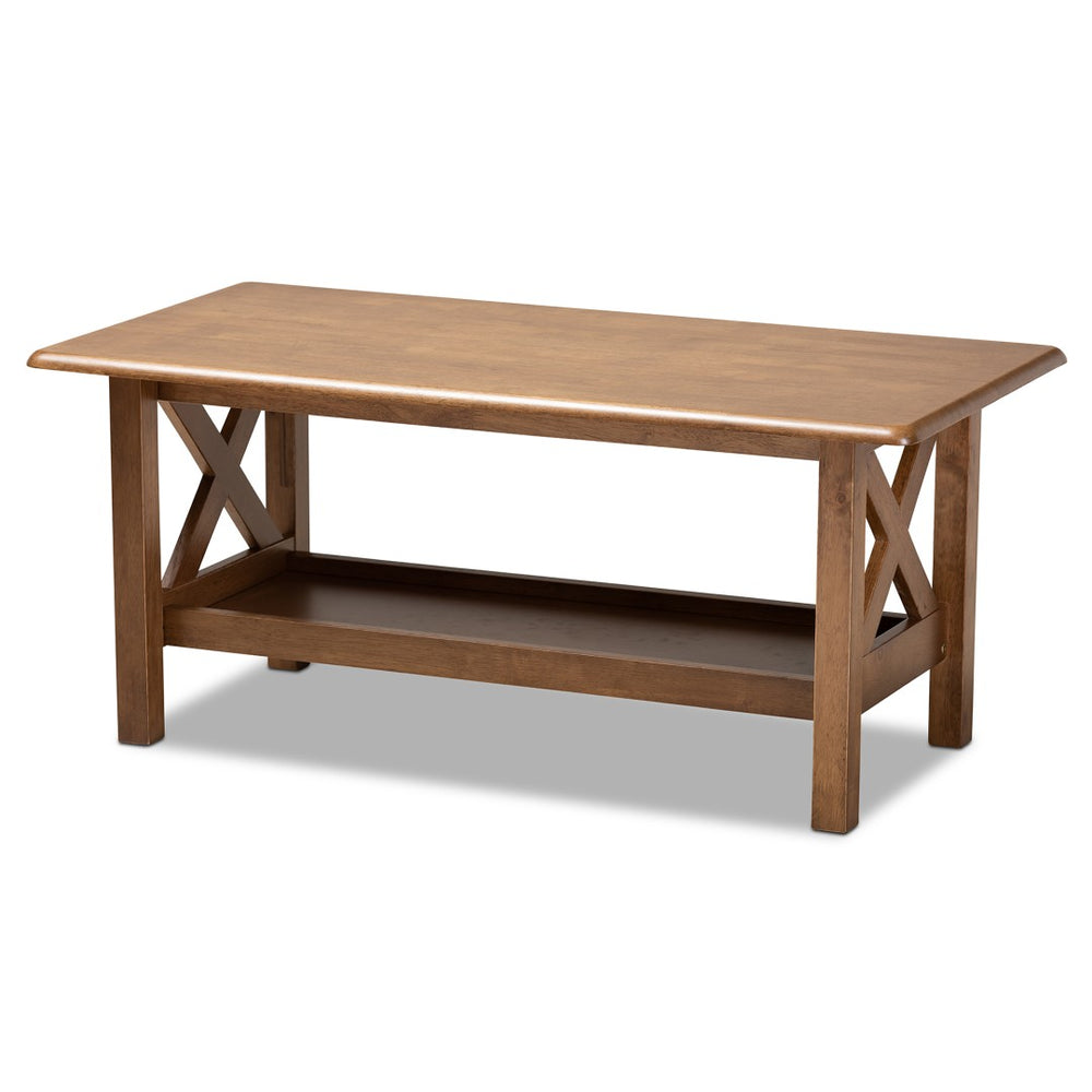 Baxton Studio Baxton Studio Reese Coffee Table: Elegant Walnut Brown Wood Design with Storage & Stylish Crisscross Panels SW5208-Walnut-M17-CT