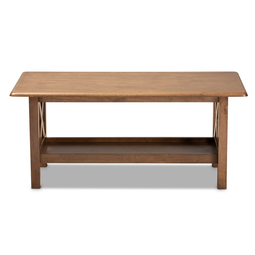 Baxton Studio Baxton Studio Reese Coffee Table: Elegant Walnut Brown Wood Design with Storage & Stylish Crisscross Panels SW5208-Walnut-M17-CT