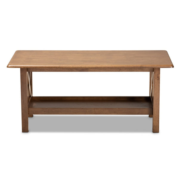 Baxton Studio Baxton Studio Reese Coffee Table: Elegant Walnut Brown Wood Design with Storage & Stylish Crisscross Panels SW5208-Walnut-M17-CT