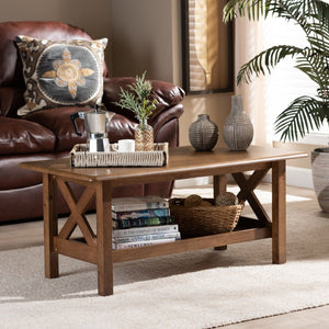 Baxton Studio Baxton Studio Reese Coffee Table: Elegant Walnut Brown Wood Design with Storage & Stylish Crisscross Panels SW5208-Walnut-M17-CT