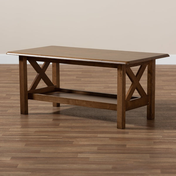 Baxton Studio Baxton Studio Reese Coffee Table: Elegant Walnut Brown Wood Design with Storage & Stylish Crisscross Panels SW5208-Walnut-M17-CT