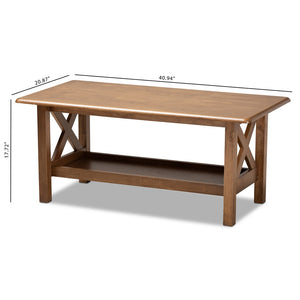 Baxton Studio Baxton Studio Reese Coffee Table: Elegant Walnut Brown Wood Design with Storage & Stylish Crisscross Panels SW5208-Walnut-M17-CT