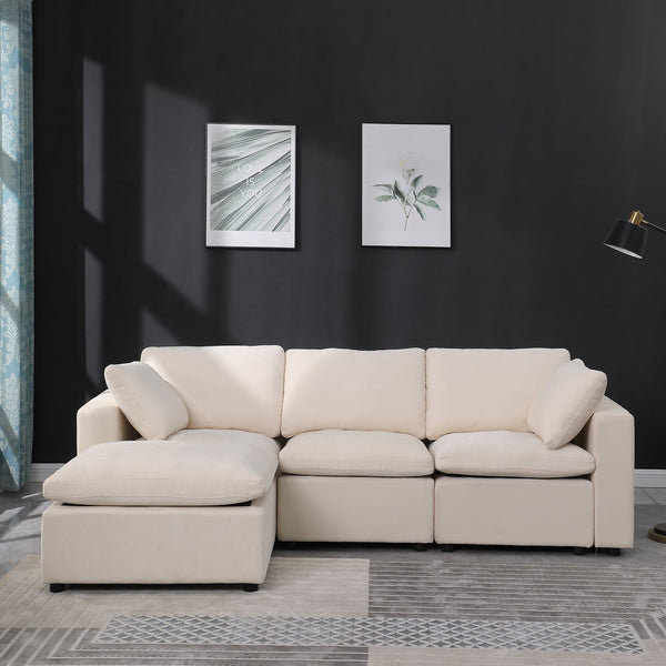 English Elm Modular Sectional Sofa - Versatile U-Shaped Couch With Ottomans For Comfortable Living Room Setup W1123S00042