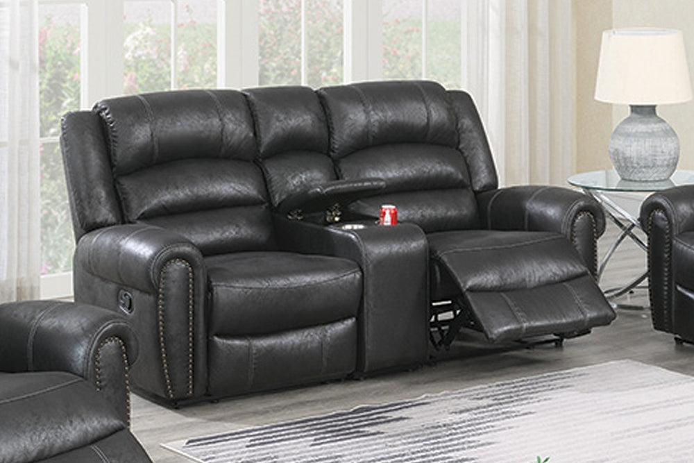English Elm 1pc Power Reclining Loveseat Leatherette Nailhead Trim Usb Console Living Room B011S02330