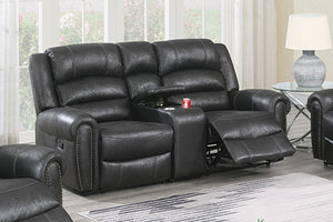 English Elm 1pc Power Reclining Loveseat Leatherette Nailhead Trim Usb Console Living Room B011S02330