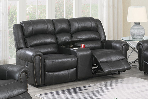 English Elm 1pc Power Reclining Loveseat Leatherette Nailhead Trim Usb Console Living Room B011S02330