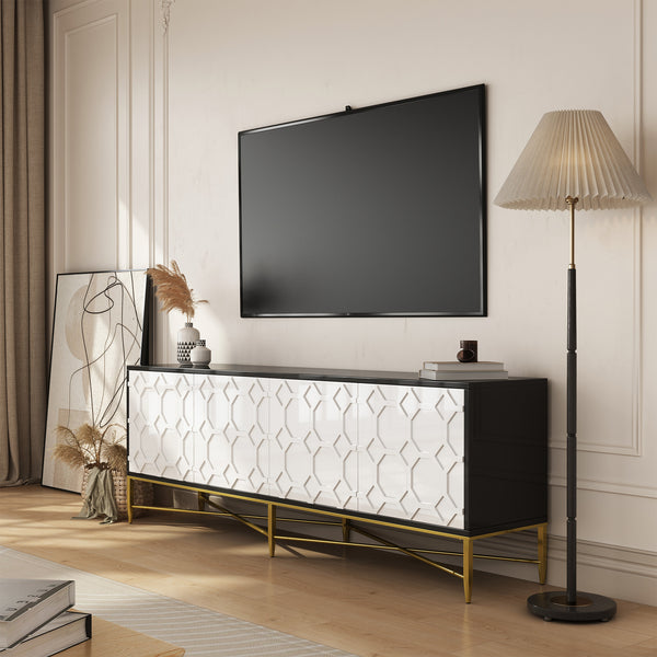 English Elm Modern Black+White Scottie Dogs 4-Door TV Stand Cabinet with Drawers, MDF, Metal Legs, 50lb Top Capacity T3609P347452