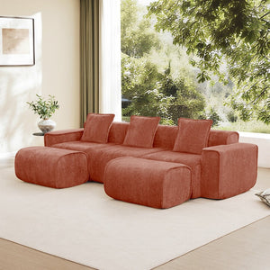 English Elm Streamlined Velvet U-shape Modular Sectional Sofa with Ottomans French Piping Cloud Foam Red W3041S00360