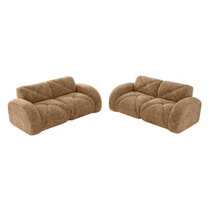 English Elm 2-piece Modular Velvet Sofa Set with Tufted Cloud Cushions for Modern Living Rooms Camel W714S01634