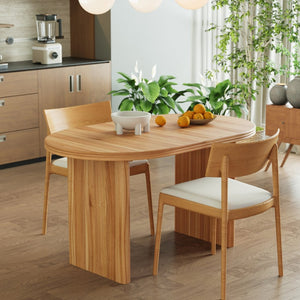 English Elm 55.11"-70.86" Extendable Dining Table with Sculpted Striped Legs Seats Six in Modern Style Natural Walnut W757P411752