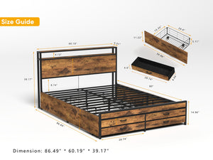 English Elm Queen Storage Bed Frame with 8 Drawers, LED RGB Headboard, USB Charging, Metal Platform, Noise-Free Stability W2129P269875