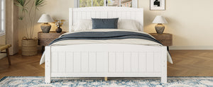 English Elm Queen Solid Wood Platform Bed Frame with Strong Support Slats, No Box Spring Needed, Modern White Finish Light White W1580P374312