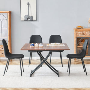 English Elm Table And Chair Set - Modern Adjustable Lifting Table With Walnut Finish & 4 Stylish Black Chairs W1151S03779-GIGA