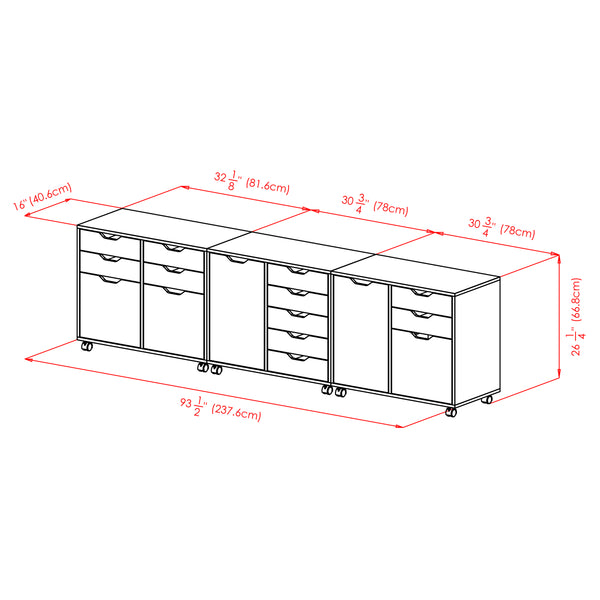 Winsome Wood Halifax 3-piece Mobile Cabinet Set With File Drawer & Versatile Storage For Home Office & More White Composite Wood 10361-winsome-wood