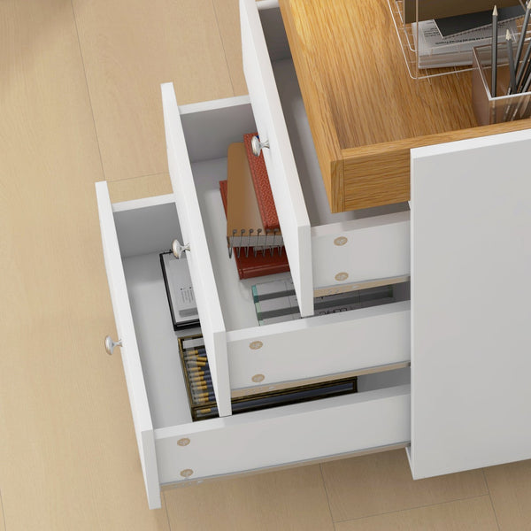 English Elm HOMCOM Mobile 3-Drawer Office Storage Cabinet with Removable Top Tray, Locking Wheels, Space-Saving Design White W2225P217756