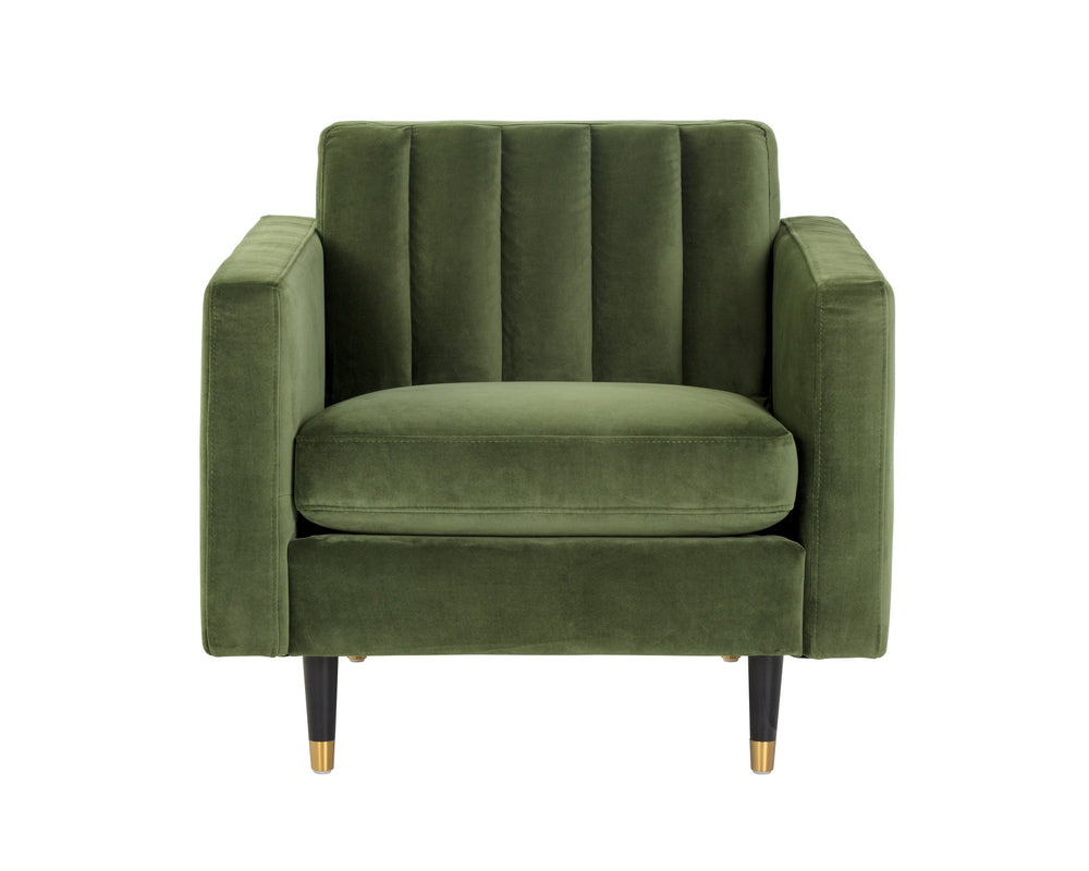 Sunpan Yosi Velvet Accent Armchair with Channel Tufted Back and Brass Tipped Rubberwood Legs 103689V