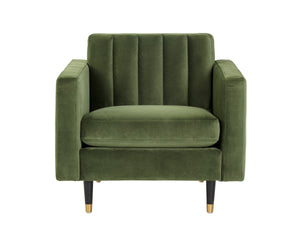 Sunpan Yosi Velvet Accent Armchair with Channel Tufted Back and Brass Tipped Rubberwood Legs 103689V