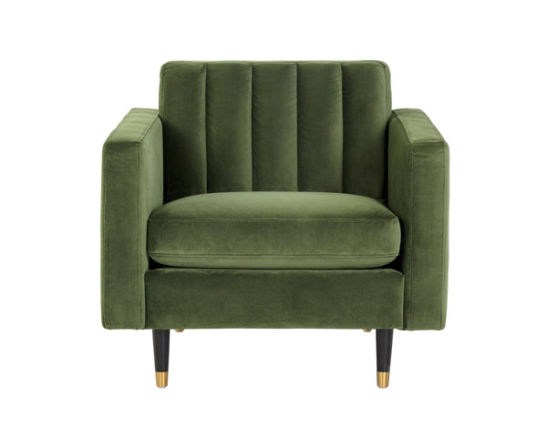 Sunpan Yosi Velvet Accent Armchair with Channel Tufted Back and Brass Tipped Rubberwood Legs 103689V