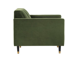 Sunpan Yosi Velvet Accent Armchair with Channel Tufted Back and Brass Tipped Rubberwood Legs 103689V