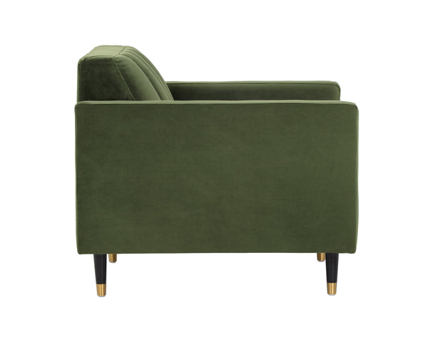 Sunpan Yosi Velvet Accent Armchair with Channel Tufted Back and Brass Tipped Rubberwood Legs 103689V