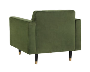 Sunpan Yosi Velvet Accent Armchair with Channel Tufted Back and Brass Tipped Rubberwood Legs 103689V
