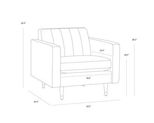 Sunpan Yosi Velvet Accent Armchair with Channel Tufted Back and Brass Tipped Rubberwood Legs 103689V