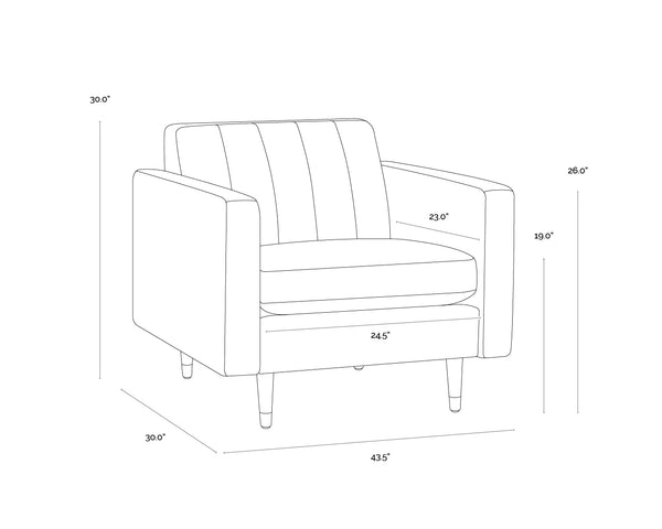 Sunpan Yosi Velvet Accent Armchair with Channel Tufted Back and Brass Tipped Rubberwood Legs 103689V