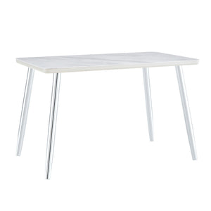 English Elm Modern Marble Look Glass Top Rectangular Dining Table Seats Six Silver Tapered Legs W1151S04623